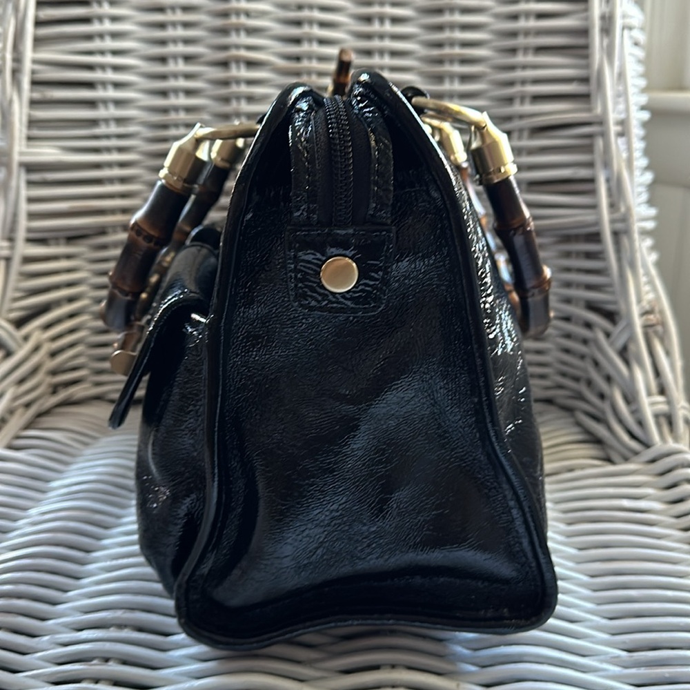 Talbots Black Patent Satchel with Bamboo Handles - Picture 6 of 16